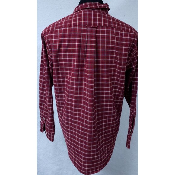 Towncraft Wrinkle Free Stain Release Medium Red Plaid Long Sleeve Button Shirt - Picture 7 of 10